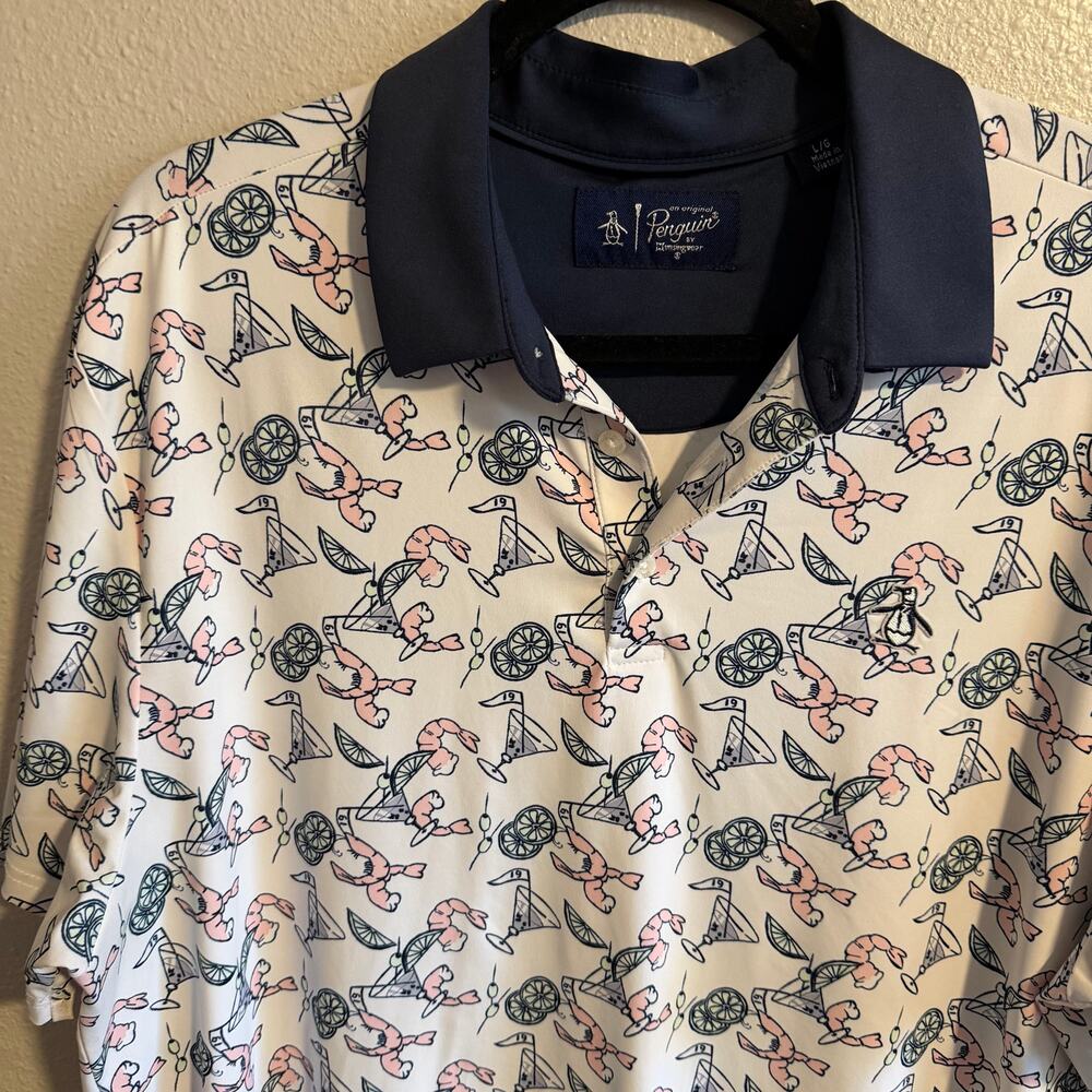 NWOT Original Penguin Men's Shrimp Cocktail Martini Golf Polo Shirt Size Large
